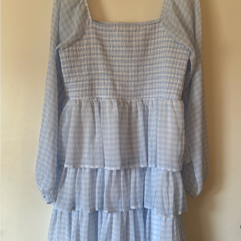Light Blue Gingham Tiered Dress XL MADDEN NCY